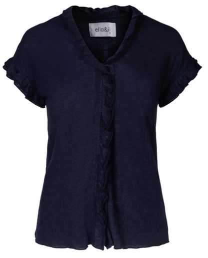 Karianne Linen Tee - Navy - at home