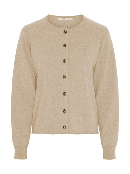 Karla Pure Cashmere Cardigan - Beige Melange - at home