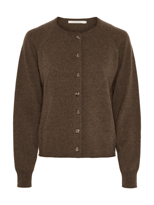 Karla Pure Cashmere Cardigan - Dark Brown Melange - at home