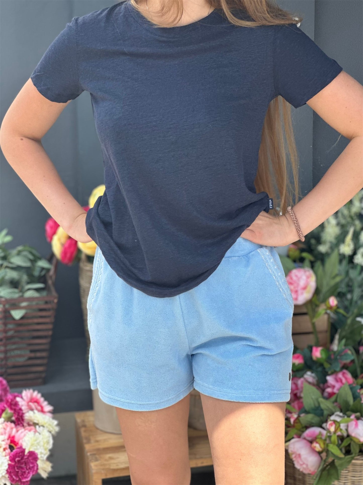 Katelin Shorts W/ Embroidery - Light Blue - at home
