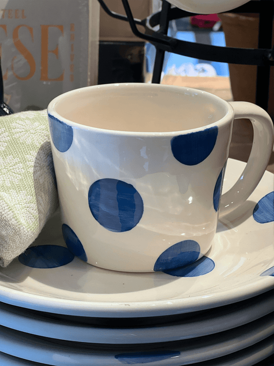 Kopp Cappuccino 35cl Capri - Blå Prikker - at home