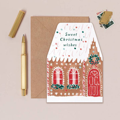 Kort 10.5x15cm - Gingerbread House - at home
