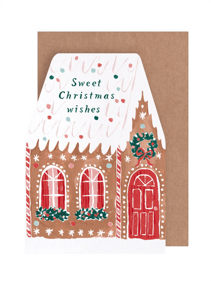 Kort 10.5x15cm - Gingerbread House - at home