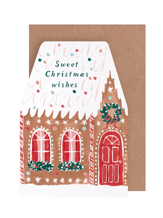 Kort 10.5x15cm - Gingerbread House - at home