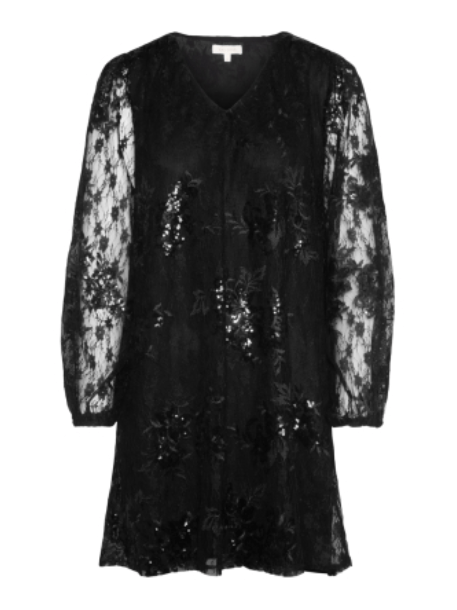 Lace Sequin Dress V - neck - Black - at home