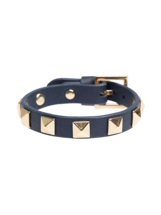 Leather Stud Bracelet - Navy Blue - at home