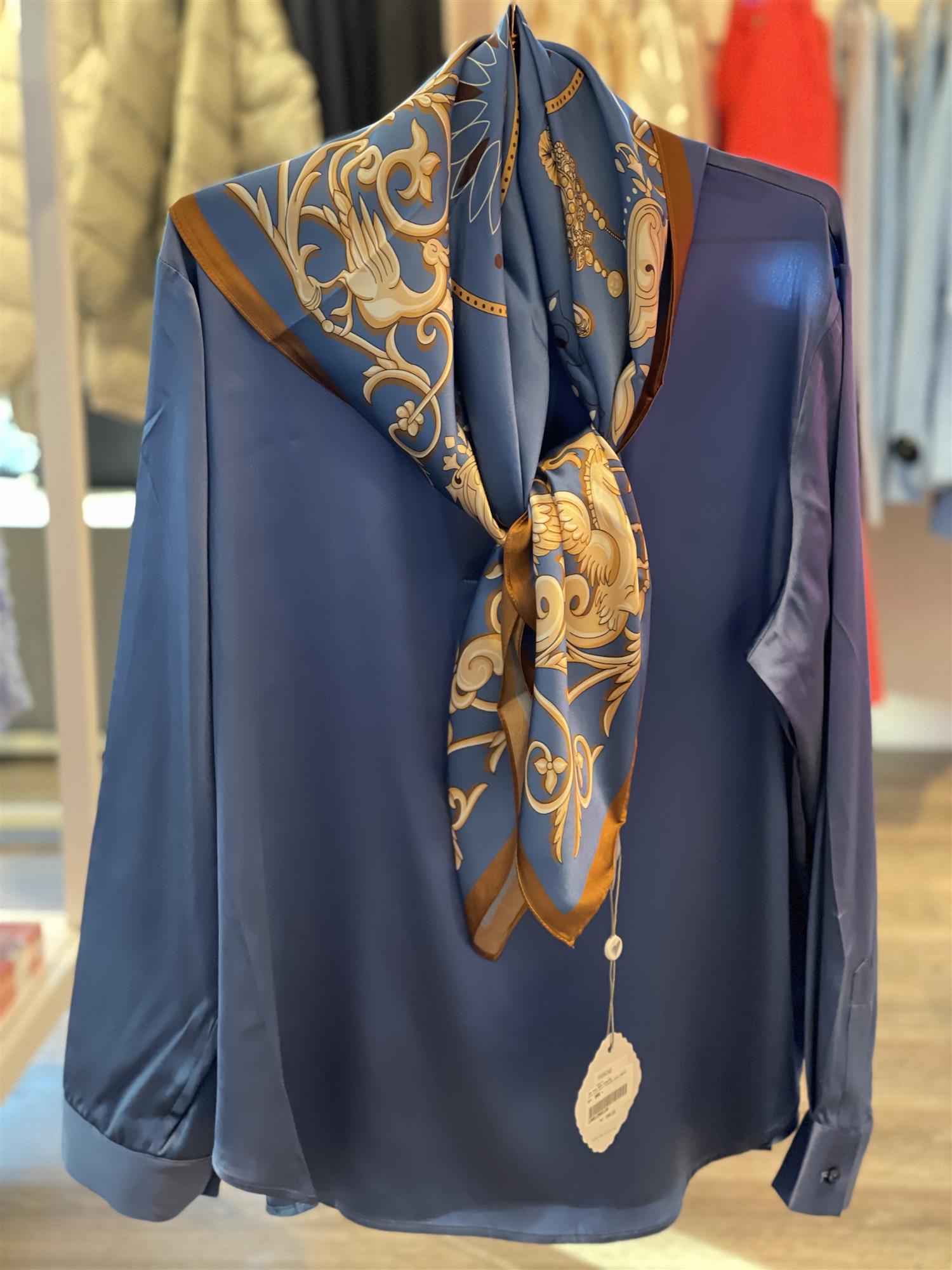 Lola Silk Scarf - Midnight Blue - at home