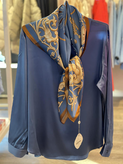 Lola Silk Scarf - Midnight Blue - at home