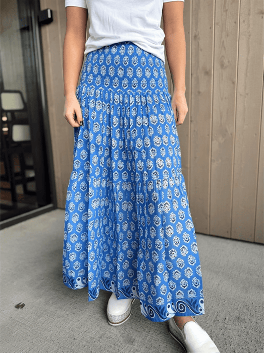 Long Skirt Smock - Blue Paisley - at home