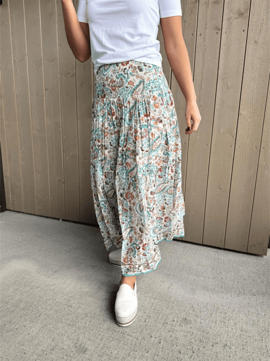 Long Skirt Smock - Mint Paisley - at home