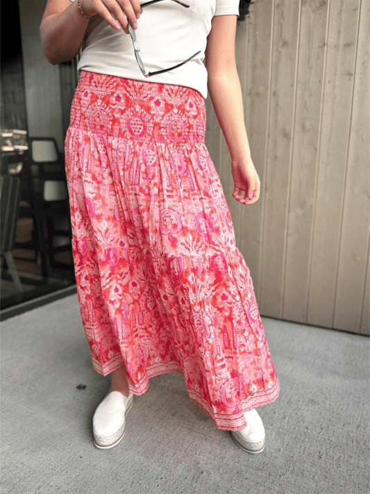 Long Skirt Smock - Orange Ikat - at home