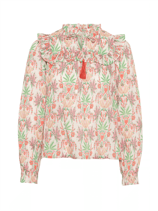 Malina Blouse - Coral Leaf Print - at home