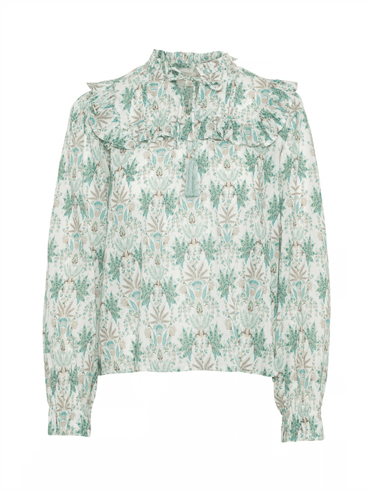 Malina Blouse - Green Leaf Print - at home