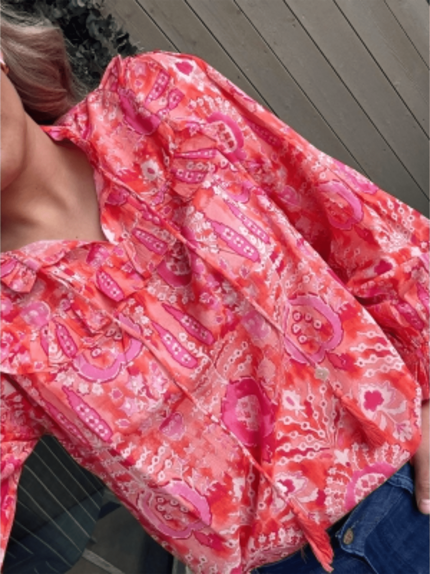 Malina Blouse - Orange Ikat - at home