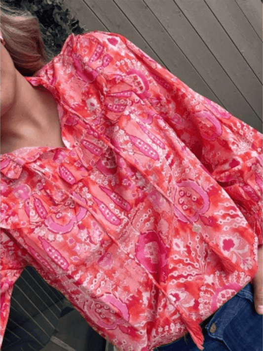 Malina Blouse - Orange Ikat - at home