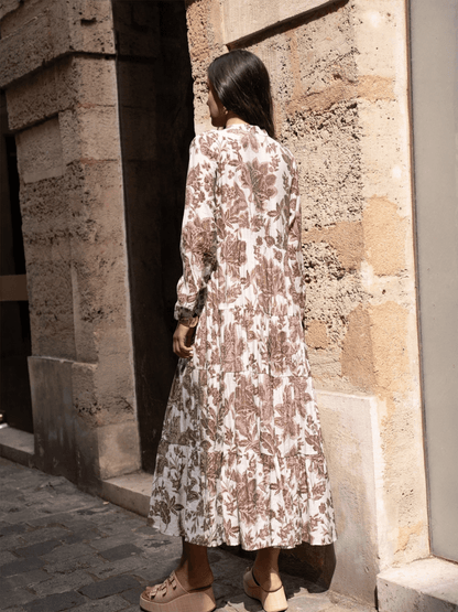 Marbella Silk Dress - Floral Choco - at home