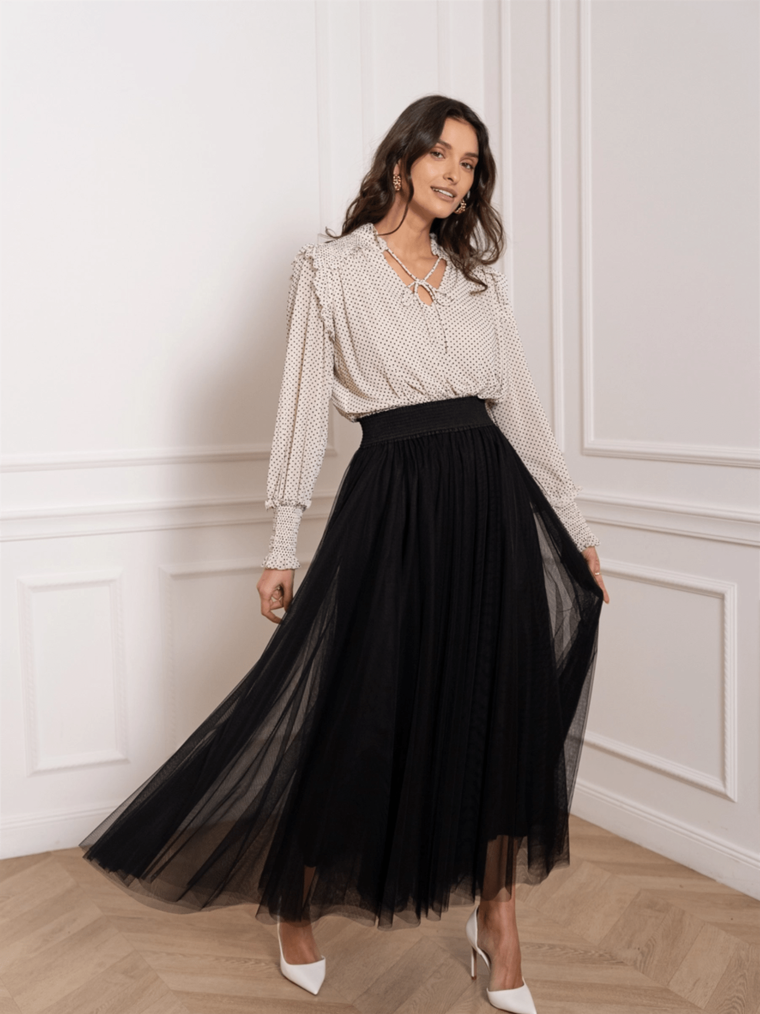 Maria Tulle Maxi Skirt - Black - at home