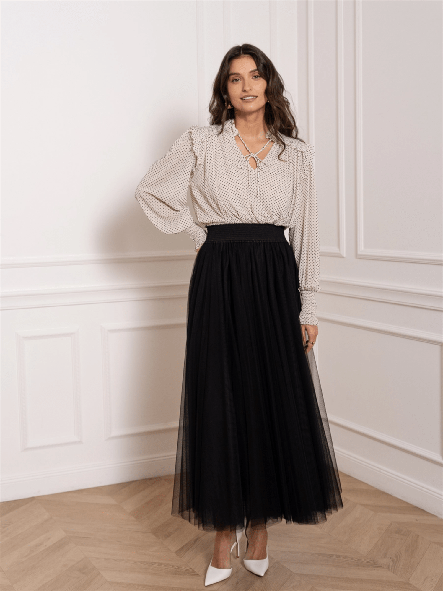 Maria Tulle Maxi Skirt - Black - at home