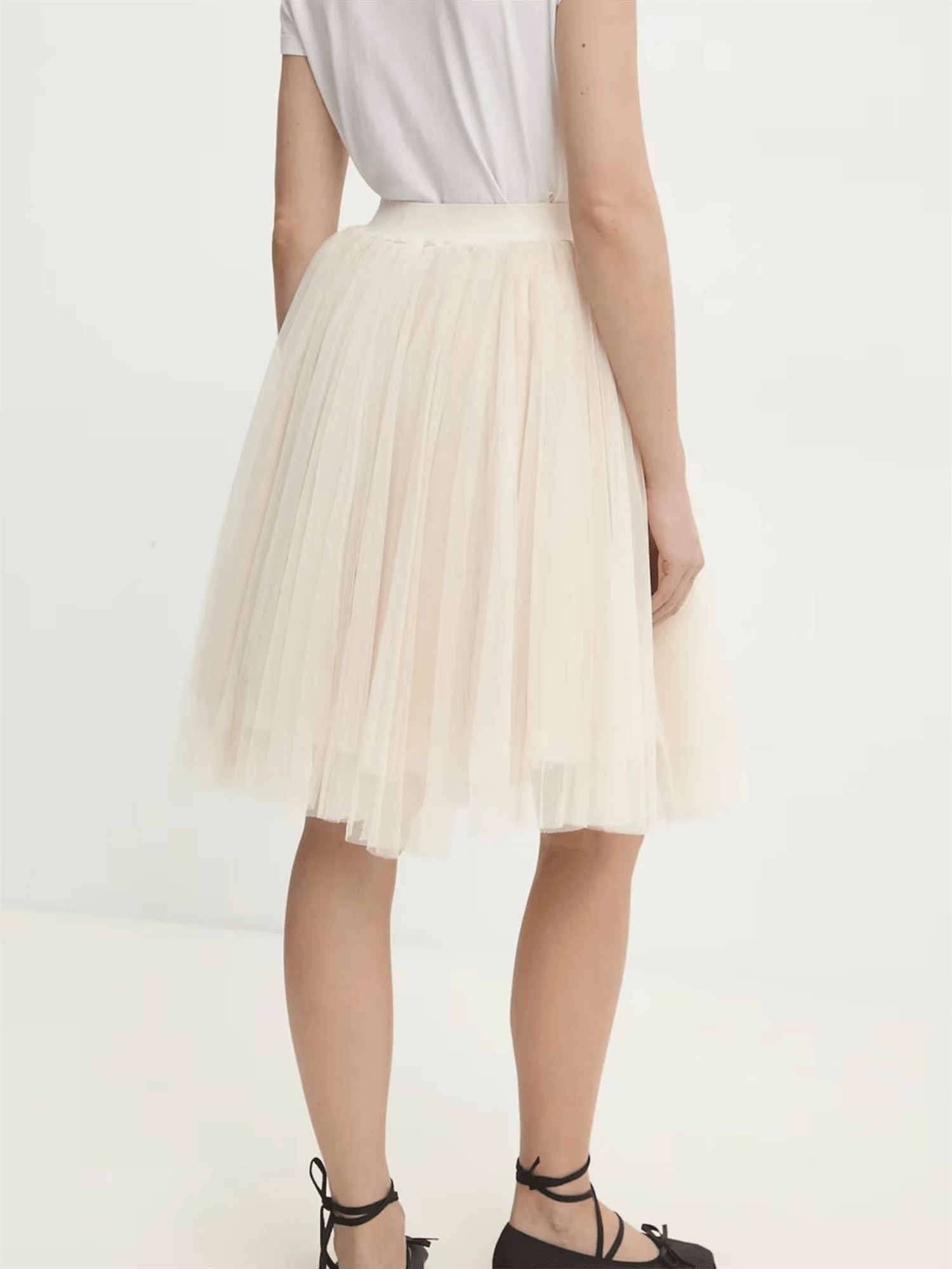 Mid - Length Tulle Tutu Skirt - Ecru - at home