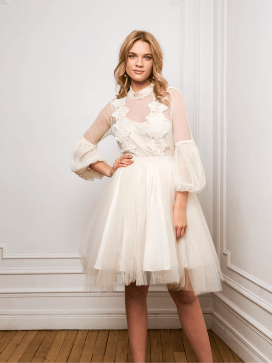 Mid - Length Tulle Tutu Skirt - Ecru - at home