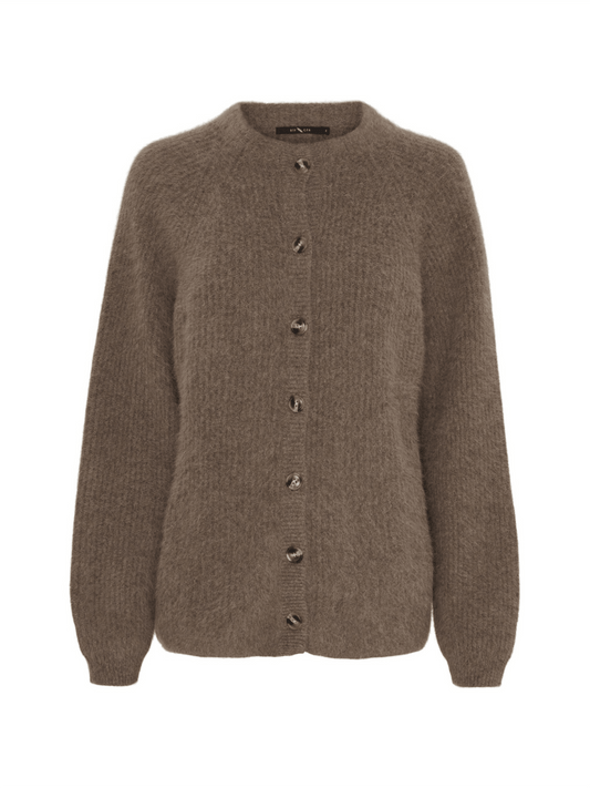 Nina Raccoon Cardigan - Dark Brown - at home