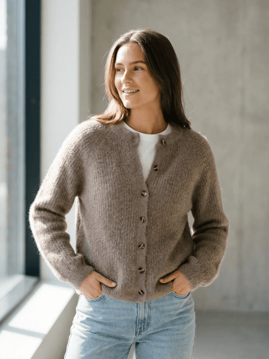 Nina Raccoon Cardigan - Mocha Brown - at home