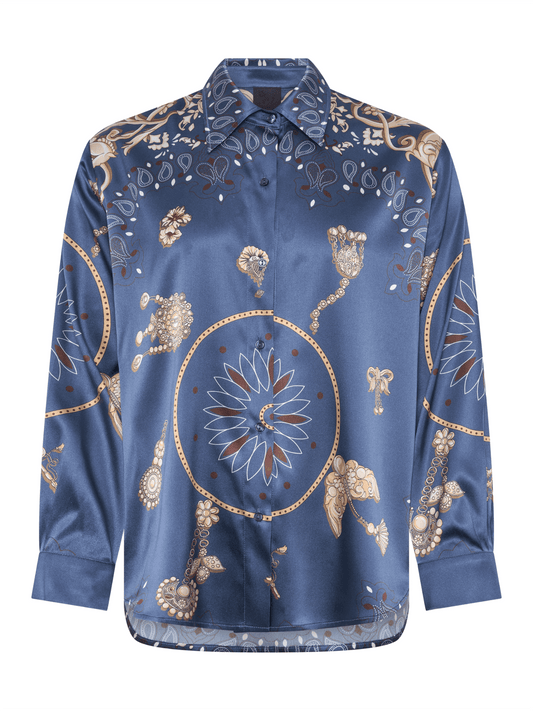 Oline Printed Blouse - Shaded Blue - at home