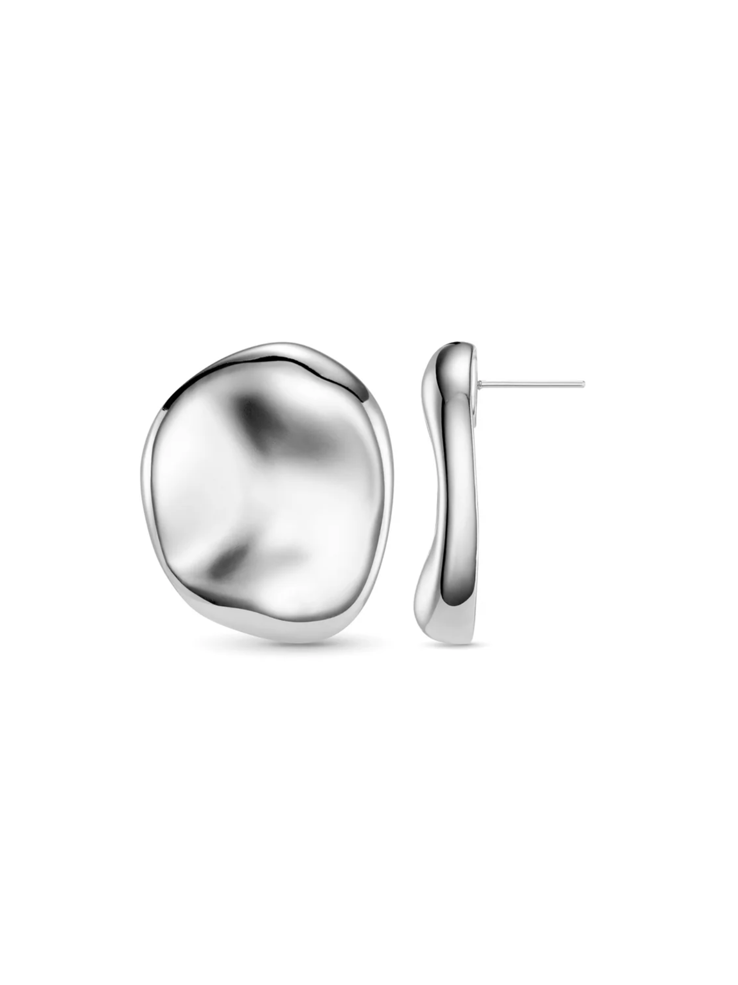 Oversized Statement Pebble Stud Earrings - Silver - at home