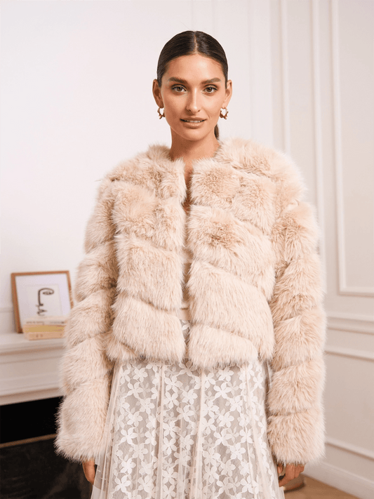 Paula Short Faux Fur Jacket - Beige - at home