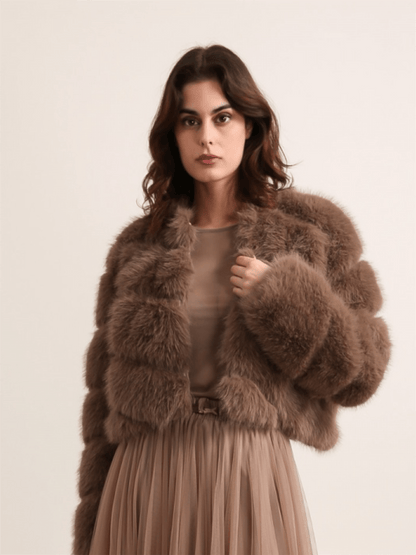 Paula Short Faux Fur Jacket - Dark Taupe - at home