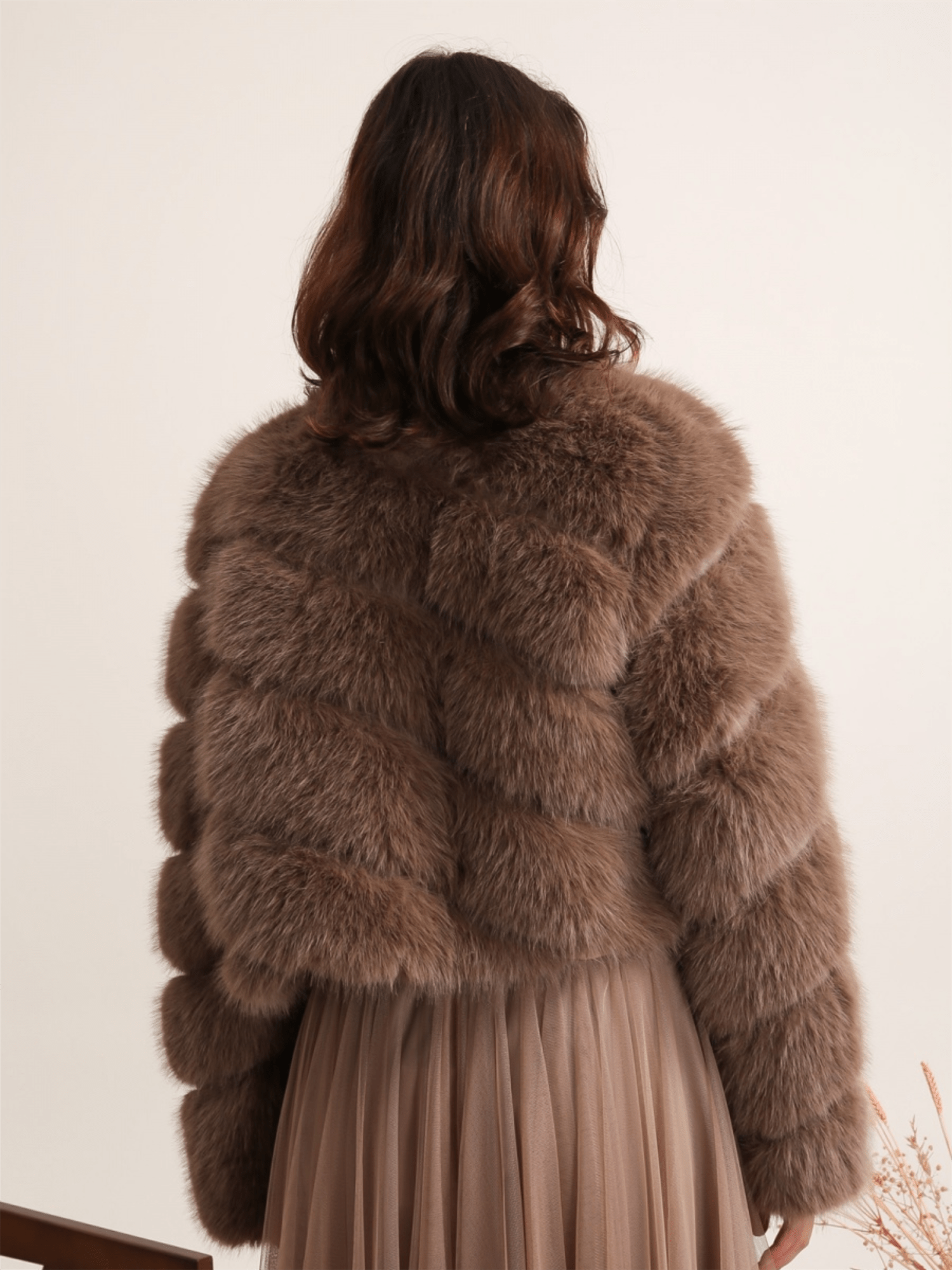 Paula Short Faux Fur Jacket - Dark Taupe - at home