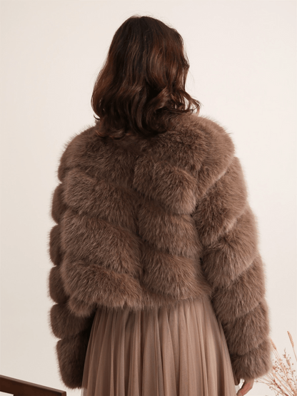 Paula Short Faux Fur Jacket - Dark Taupe - at home