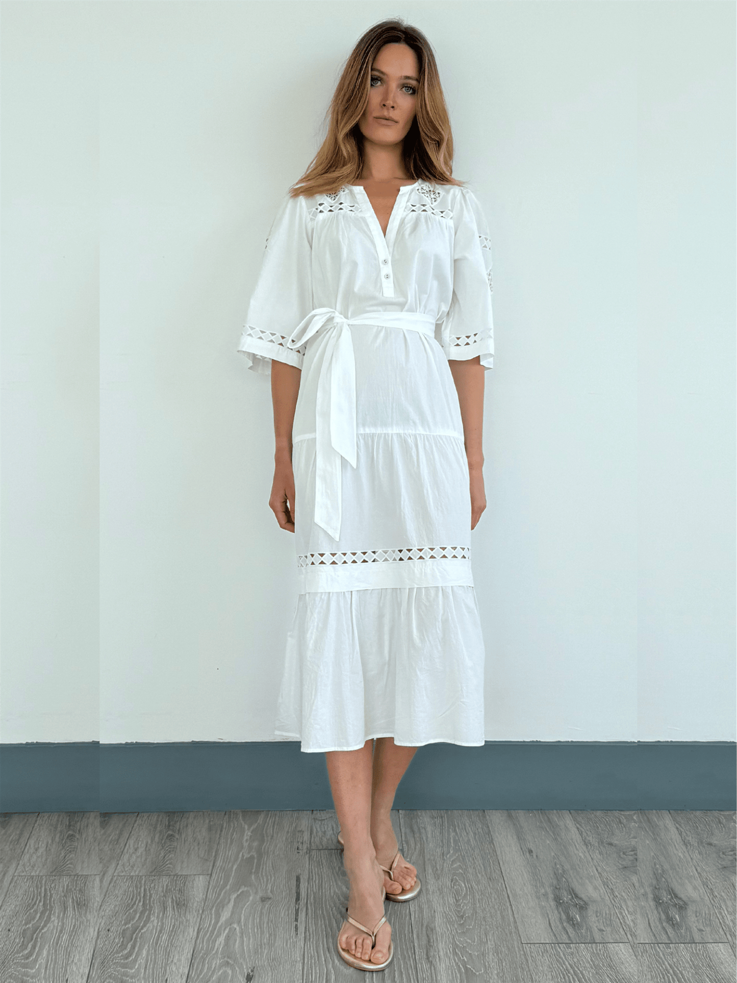Peony Midi Dress - White - at home