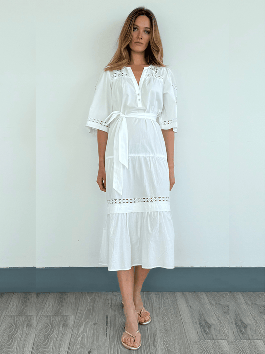 Peony Midi Dress - White - at home