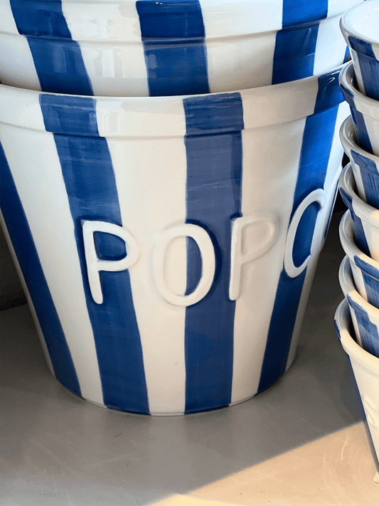Popcornskål - Blue Stripes Med Hvit Tekst - at home