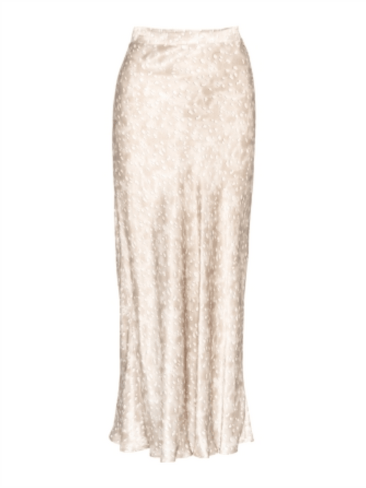 Print Sateng Skirt W/Flat Front - Beige - at home