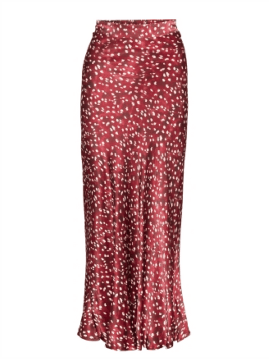 Print Sateng Skirt W/Flat Front - Red - at home