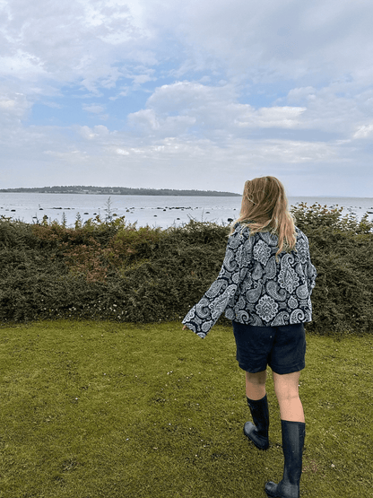 Printed Short Jacket - Navy - at home