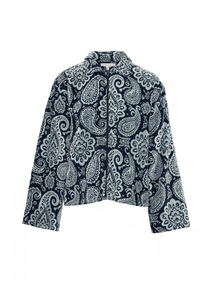 Printed Short Jacket - Navy - at home