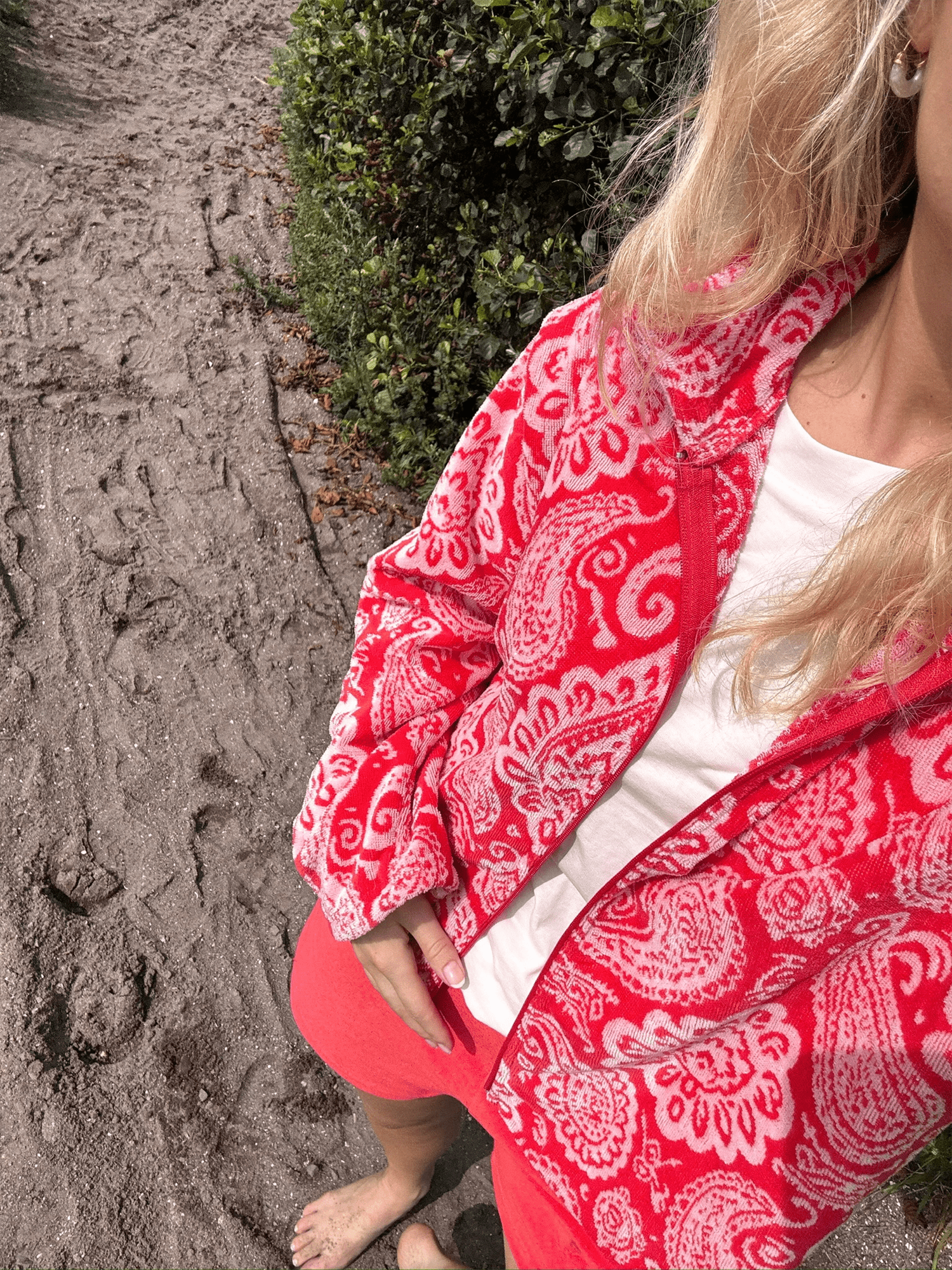 Printed Short Jacket - Red - at home
