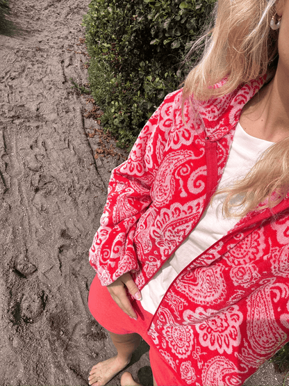 Printed Short Jacket - Red - at home