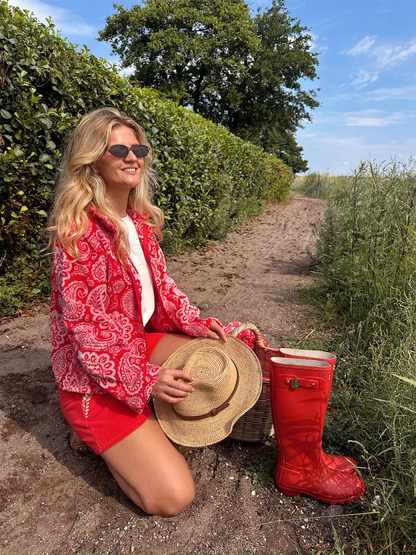 Printed Short Jacket - Red - at home