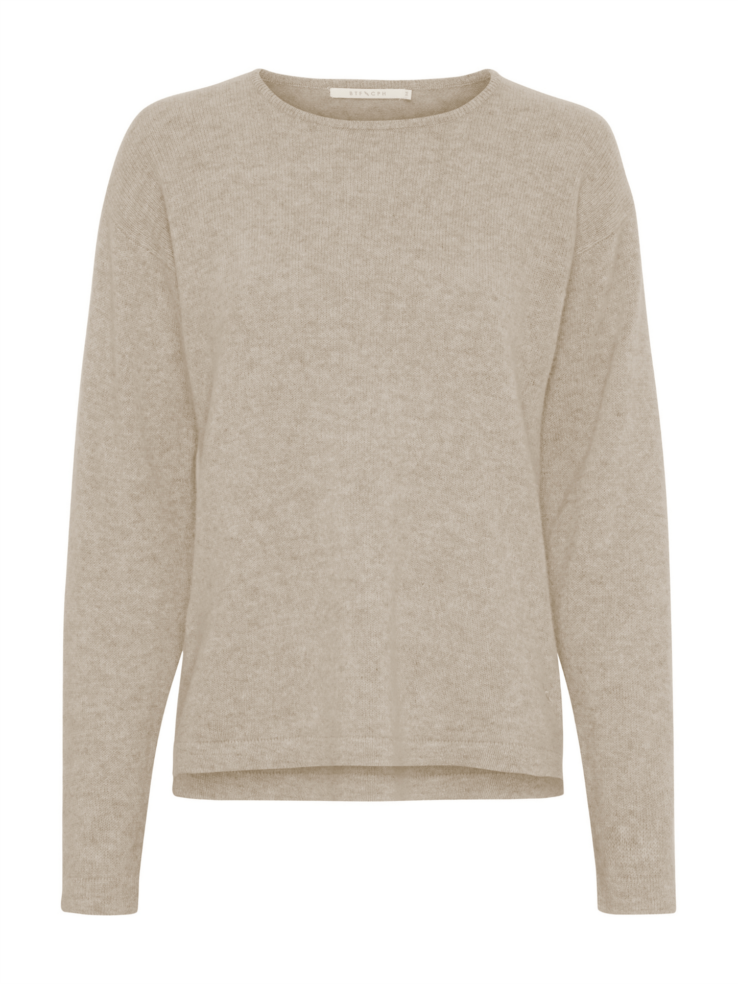 Pure Cashmere Pullover W/ Boat Neck - Beige Melange - at home