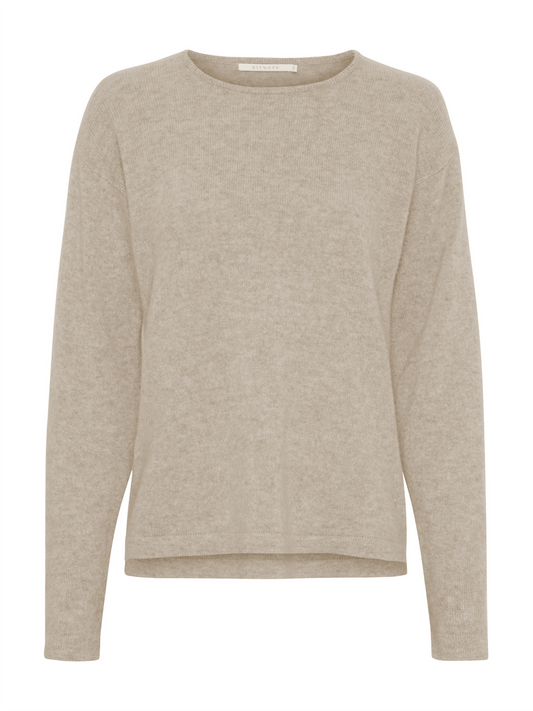 Pure Cashmere Pullover W/ Boat Neck - Beige Melange - at home