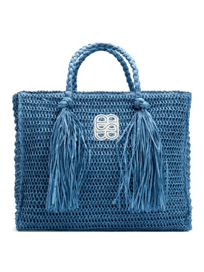 Rikke Straw Bag - Blue - at home