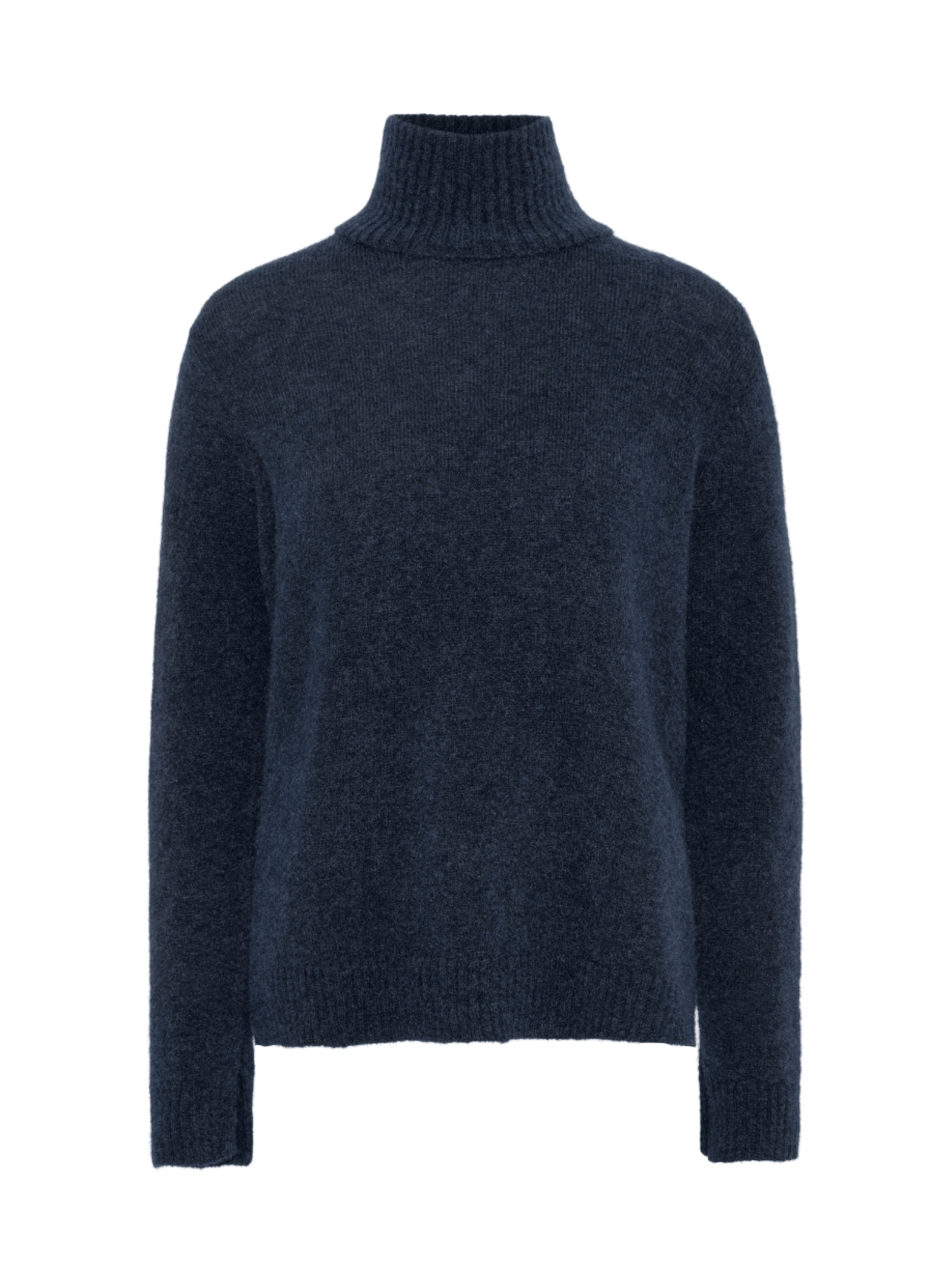 Roll Neck Ribbed - Navy - at home