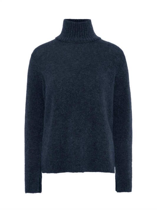 Roll Neck Ribbed - Navy - at home