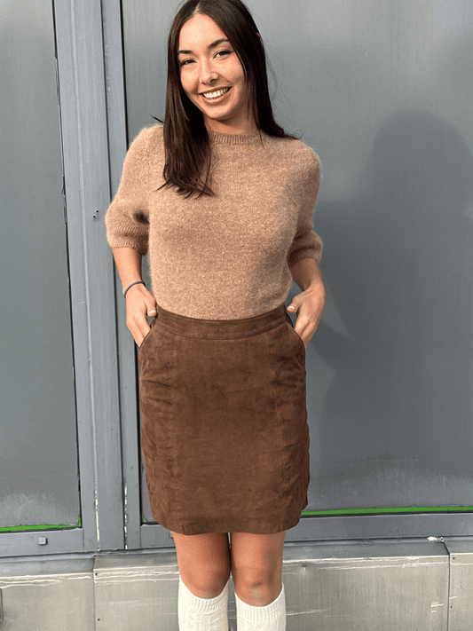 Samantha Suede Skirt - Chocolate Brown - at home