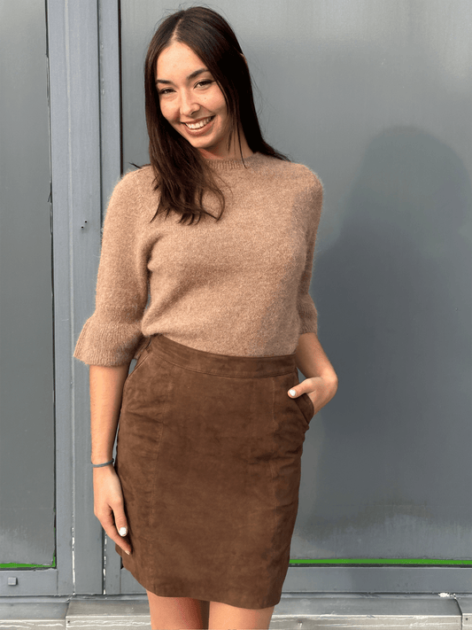 Samantha Suede Skirt - Chocolate Brown - at home