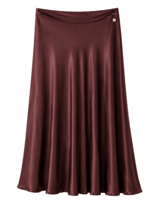 Satin Bias Cut Skirt - Bordeaux - at home
